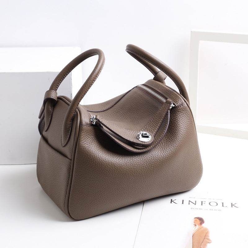 Women’s Top-Grain Leather Pillow Shoulder Handbag In Silver Hardware image 12