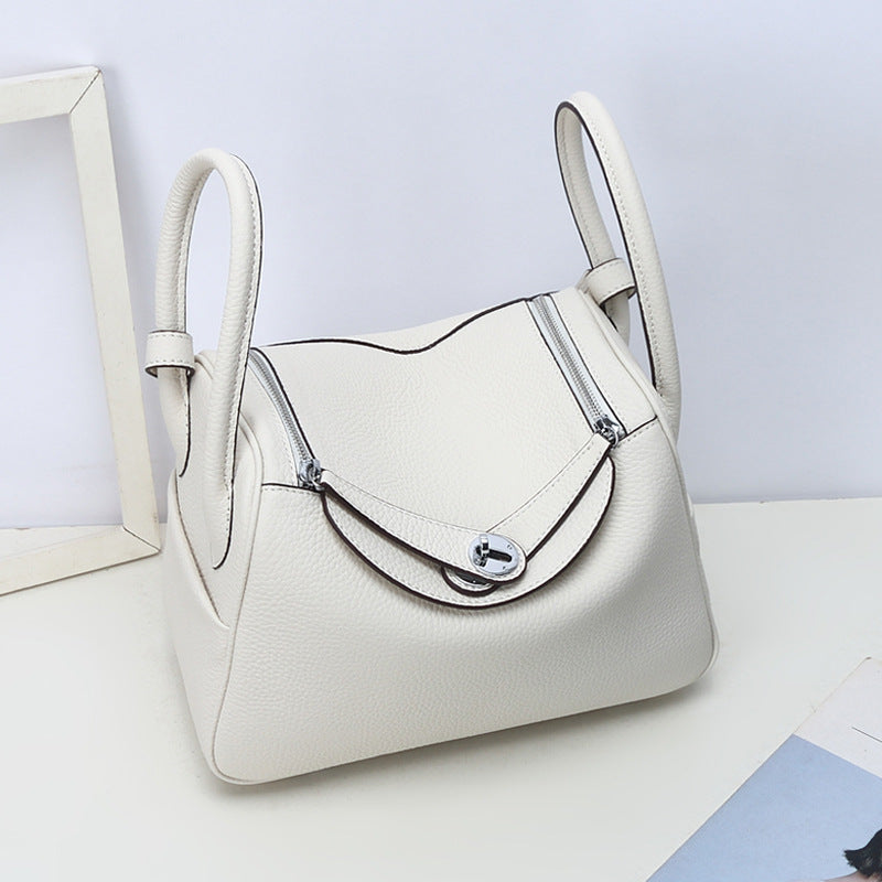 Women’s Top-Grain Leather Pillow Shoulder Handbag In Silver Hardware image 16