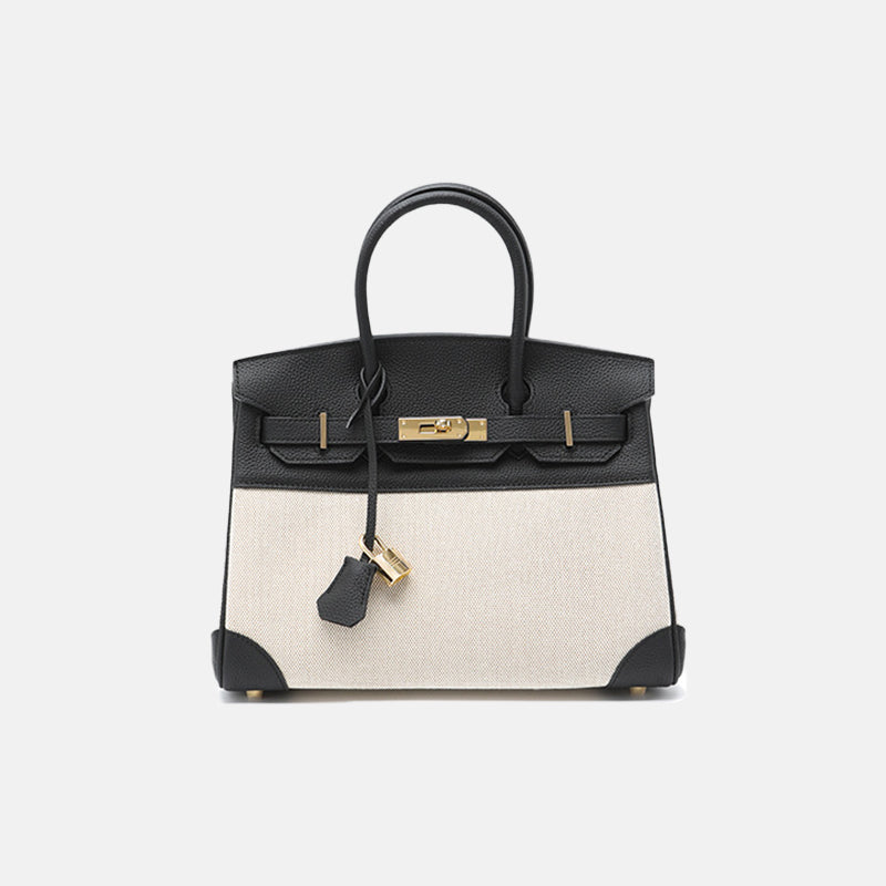 Women’s Two Tone Leather & Canvas Handbags image 8