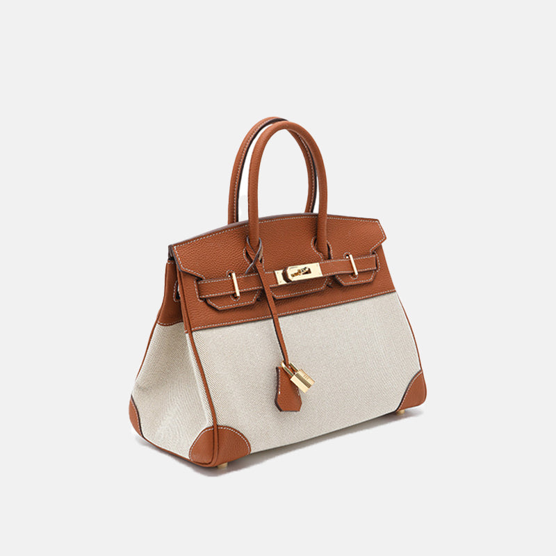 Women’s Two Tone Leather & Canvas Handbags image 2
