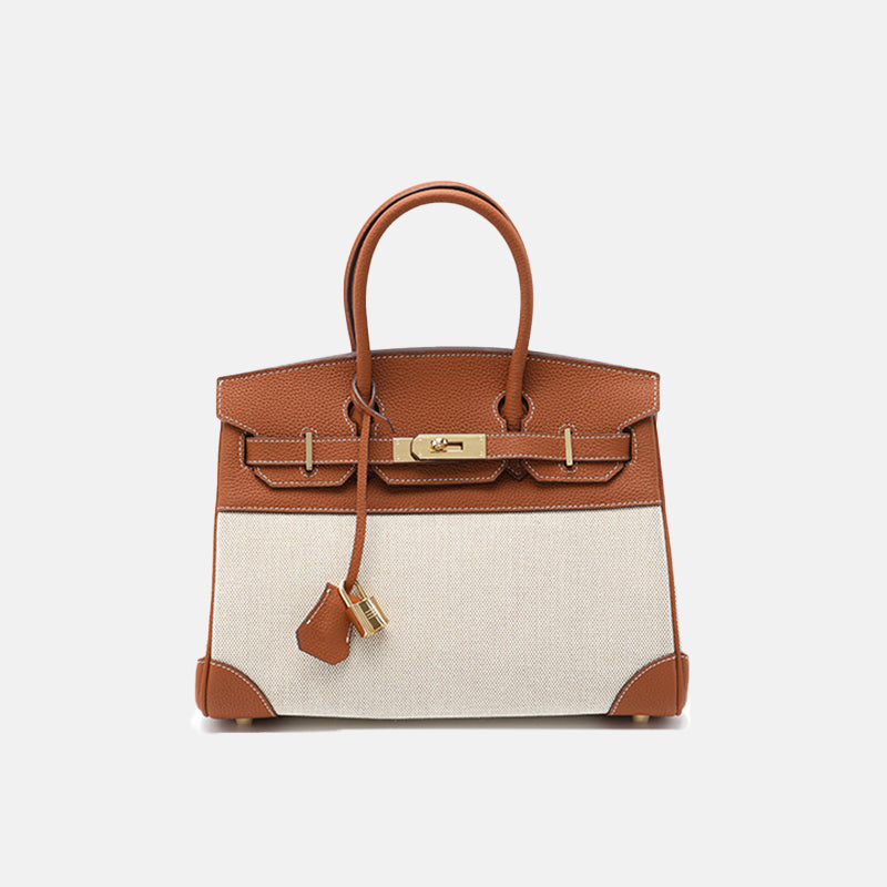 Women’s Two Tone Leather & Canvas Handbags image