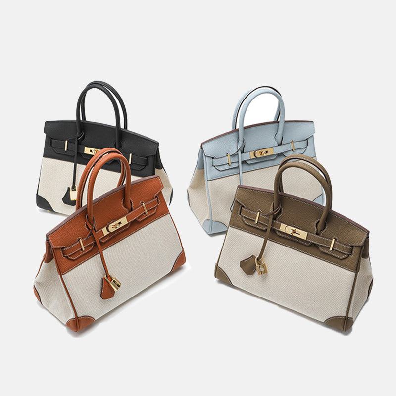 Women’s Two Tone Leather & Canvas Handbags image 5