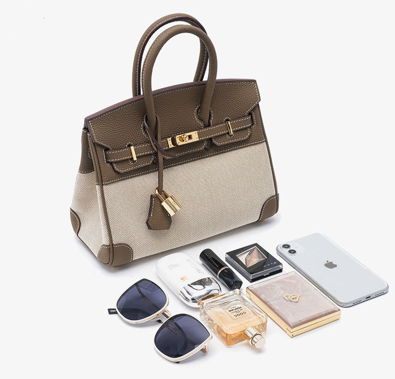 Women’s Two Tone Leather & Canvas Handbags image 9