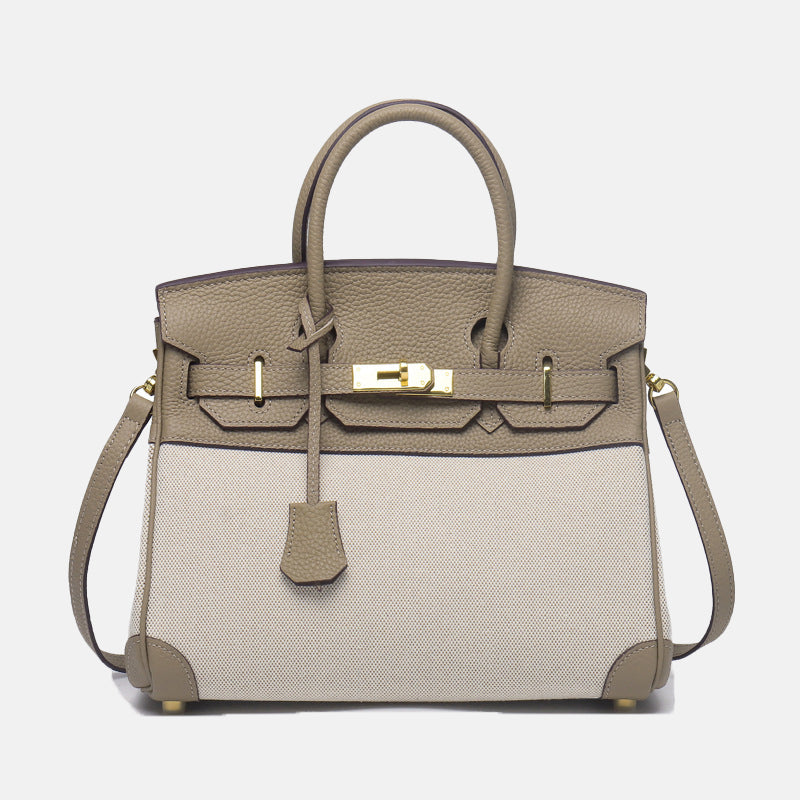 Women’s Two Tone Leather & Canvas Top Handle Bags image 18