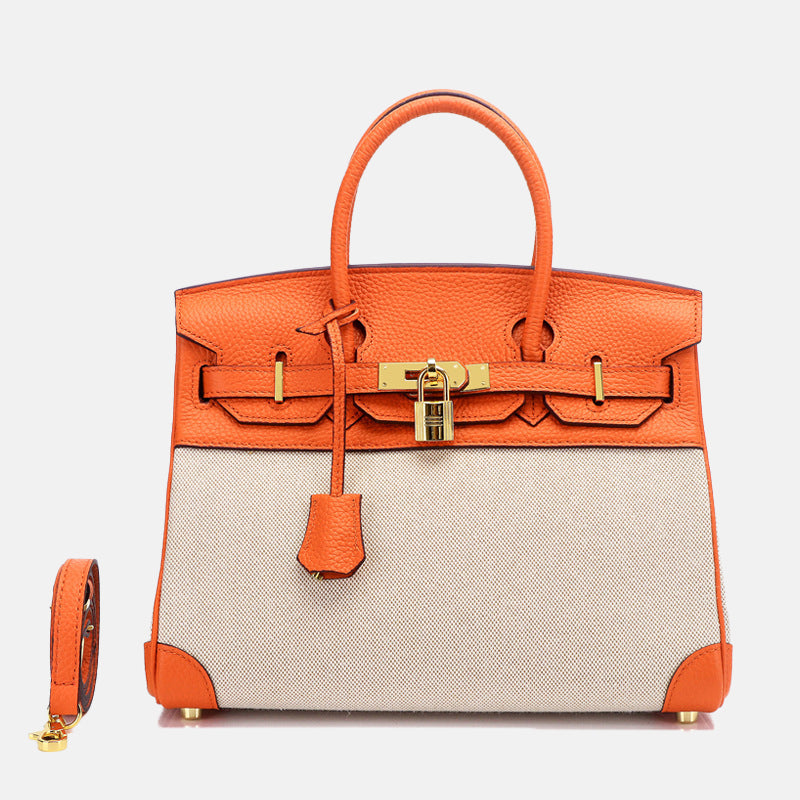 Women’s Two Tone Leather & Canvas Top Handle Bags image 6