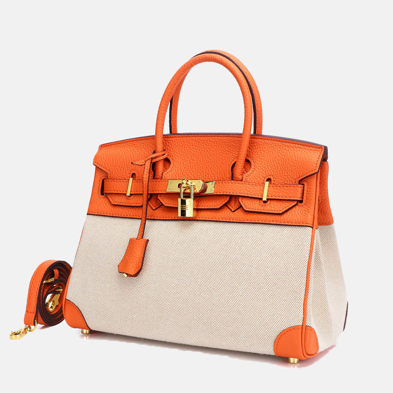 Women’s Two Tone Leather & Canvas Top Handle Bags image 7
