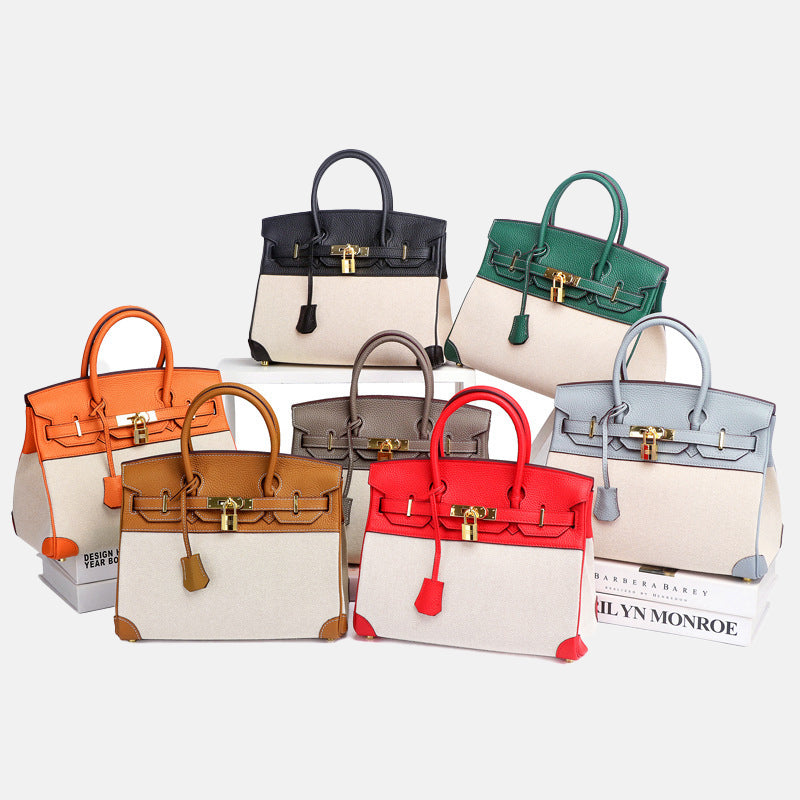 Women’s Two Tone Leather & Canvas Top Handle Bags image 19