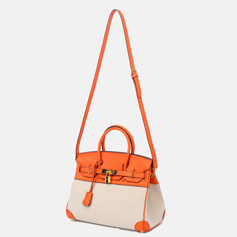 Women’s Two Tone Leather & Canvas Top Handle Bags image 9