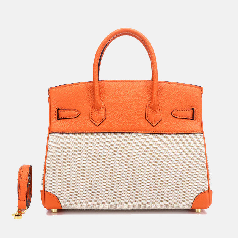 Women’s Two Tone Leather & Canvas Top Handle Bags image 8