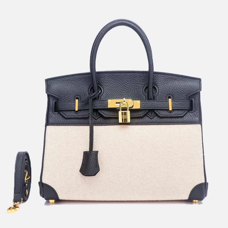 Women’s Two Tone Leather & Canvas Top Handle Bags image