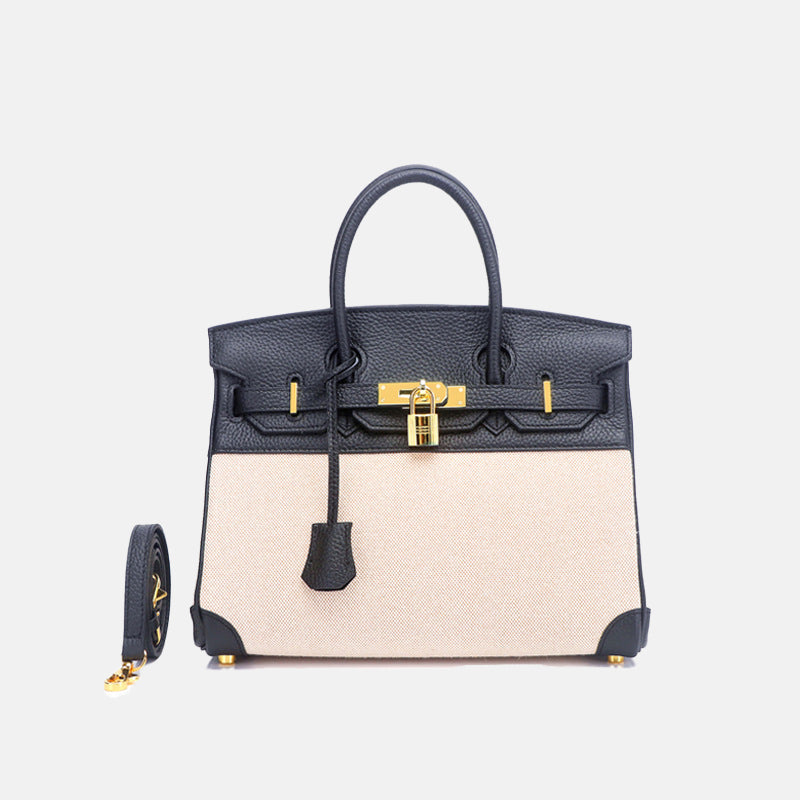 Women’s Two Tone Leather & Canvas Top Handle Bags image 2
