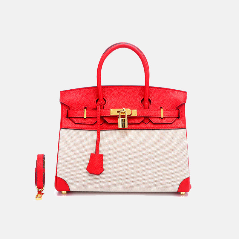 Women’s Two Tone Leather & Canvas Top Handle Bags image 4