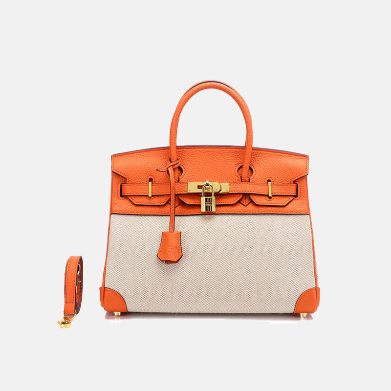 Women’s Two Tone Leather & Canvas Top Handle Bags image 10