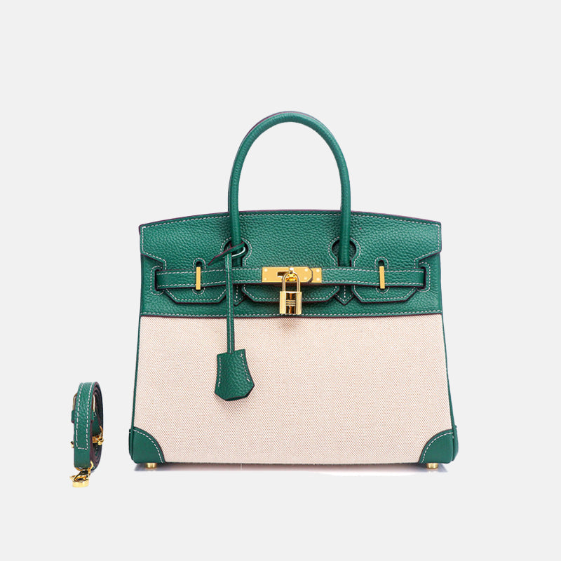 Women’s Two Tone Leather & Canvas Top Handle Bags image 14