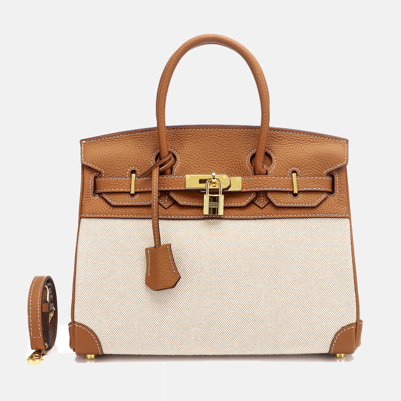 Women’s Two Tone Leather & Canvas Top Handle Bags image 15