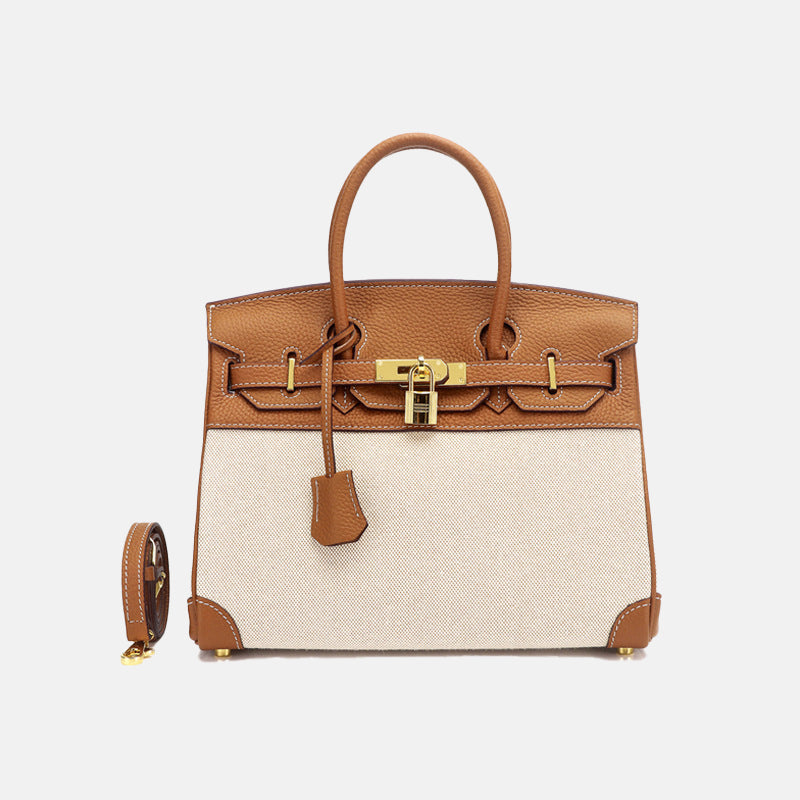 Women’s Two Tone Leather & Canvas Top Handle Bags image 16