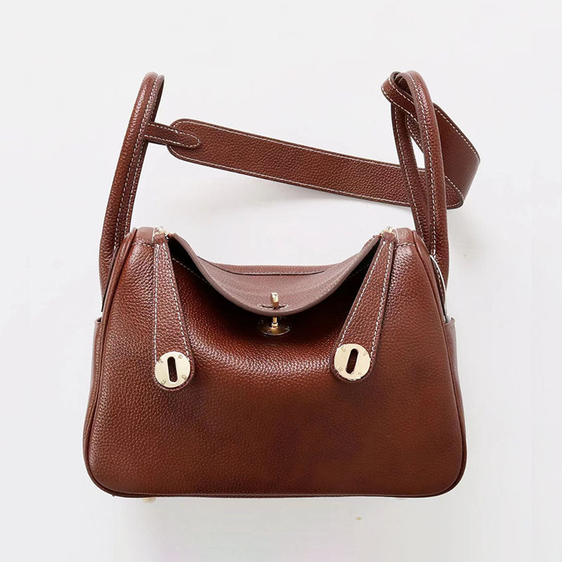 Women’s Vintage Brown Top-Grain Leather Cat Eye Accent Bucket Bag In Gold Hardware image 2