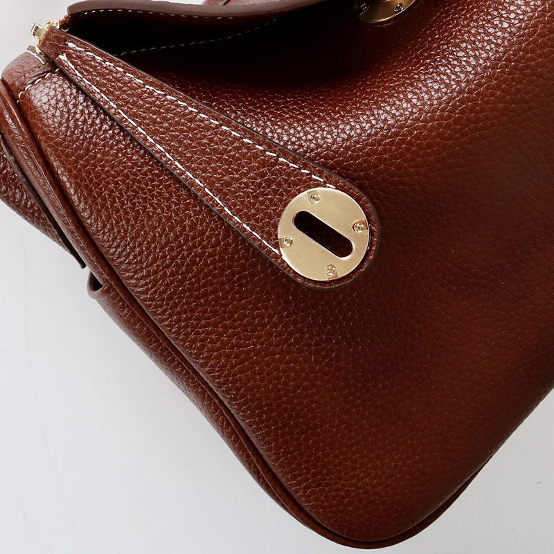 Women’s Vintage Brown Top-Grain Leather Cat Eye Accent Bucket Bag In Gold Hardware image 6