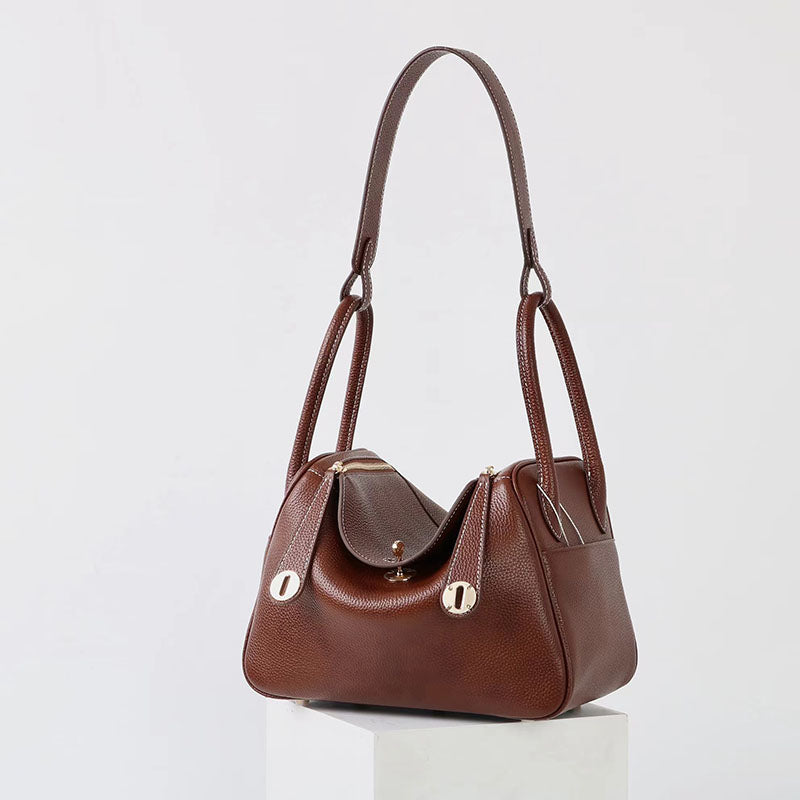 Women’s Vintage Brown Top-Grain Leather Cat Eye Accent Bucket Bag In Gold Hardware image 4