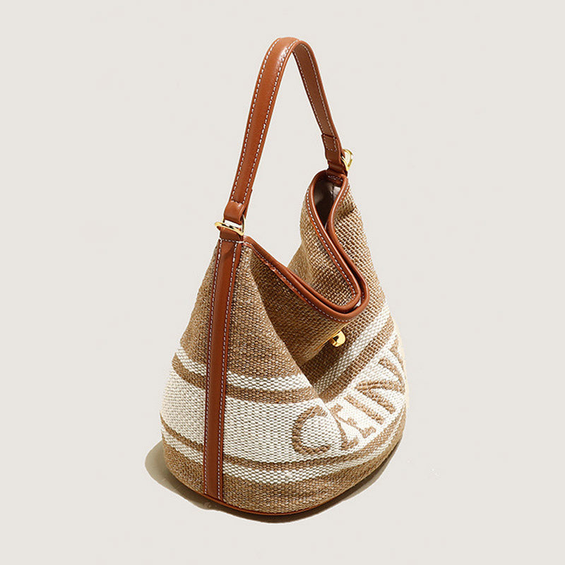 Women’s Vintage Brown Woven Wool With Leather Crossbody Bucket Bag image 5