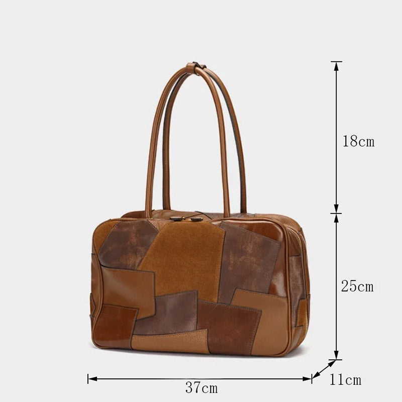 Women’s Vintage Color Block Top-Grain Leather Boston Handbag image 2