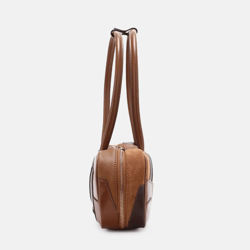 Women’s Vintage Color Block Top-Grain Leather Bowling Shoulder Bag image 3