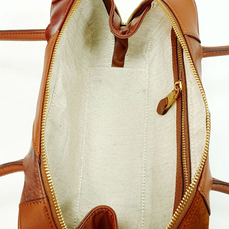 Women’s Vintage Color Block Top-Grain Leather Bowling Shoulder Bag image 4