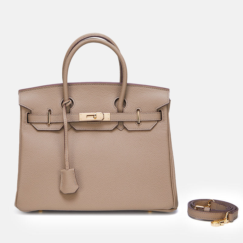 Women’s Vintage Full-Grain Leather Top Handle Bag In Gold Lock Closure image