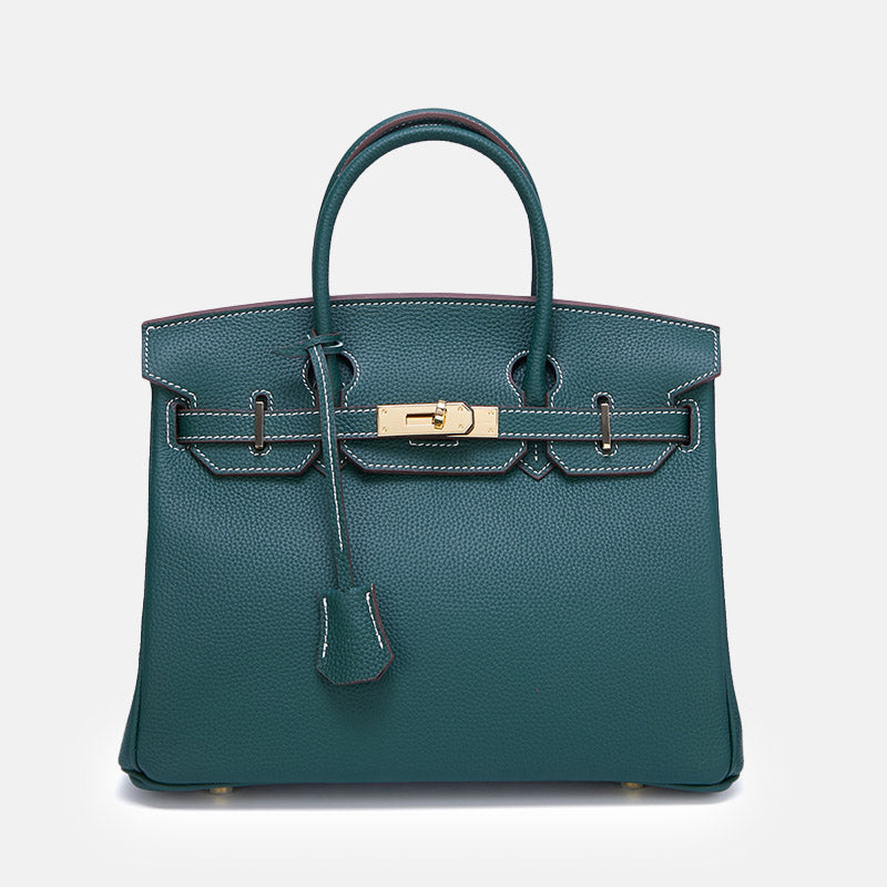 Women’s Vintage Full-Grain Leather Top Handle Bag In Gold Lock Closure image 9
