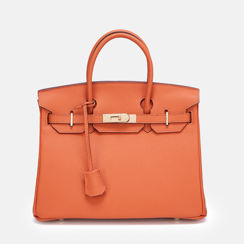 Women’s Vintage Full-Grain Leather Top Handle Bag In Gold Lock Closure image 10