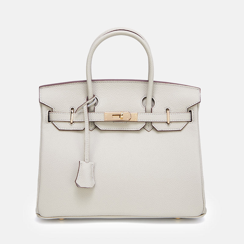 Women’s Vintage Full-Grain Leather Top Handle Bag In Gold Lock Closure image 13