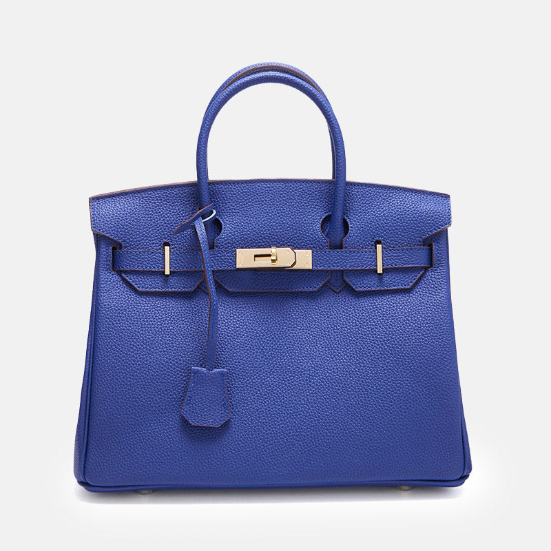 Women’s Vintage Full-Grain Leather Top Handle Bag In Gold Lock Closure image 16