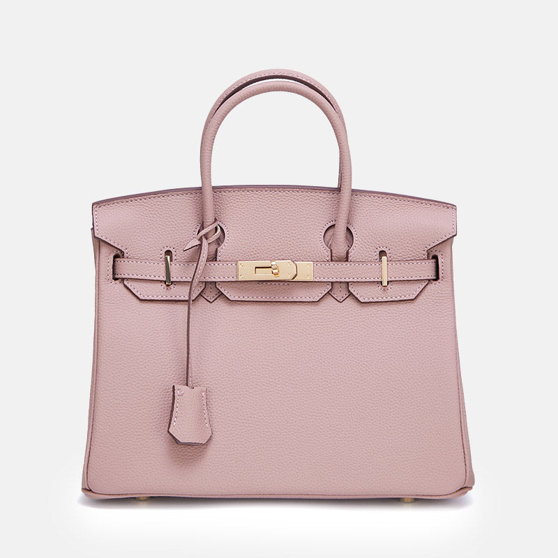 Women’s Vintage Full-Grain Leather Top Handle Bag In Gold Lock Closure image 17