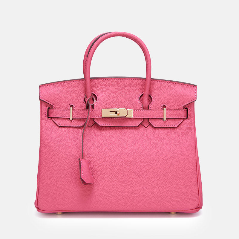 Women’s Vintage Full-Grain Leather Top Handle Bag In Gold Lock Closure image 18