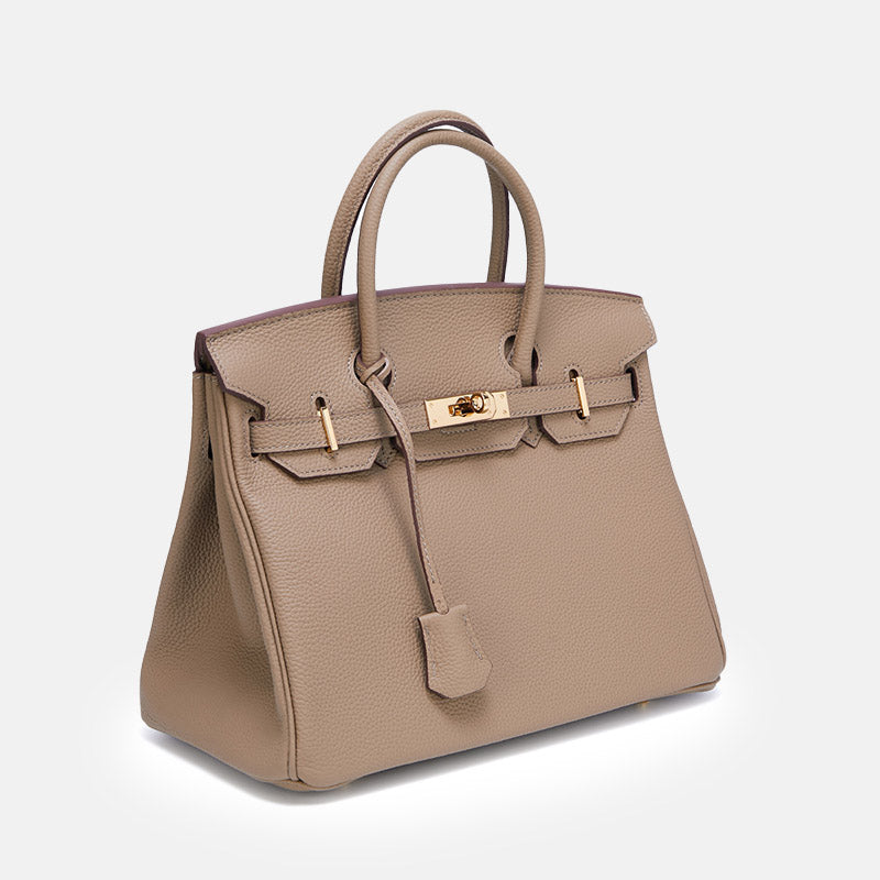 Women’s Vintage Full-Grain Leather Top Handle Bag In Gold Lock Closure image 3