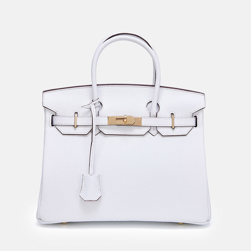 Women’s Vintage Full-Grain Leather Top Handle Bag In Gold Lock Closure image 20
