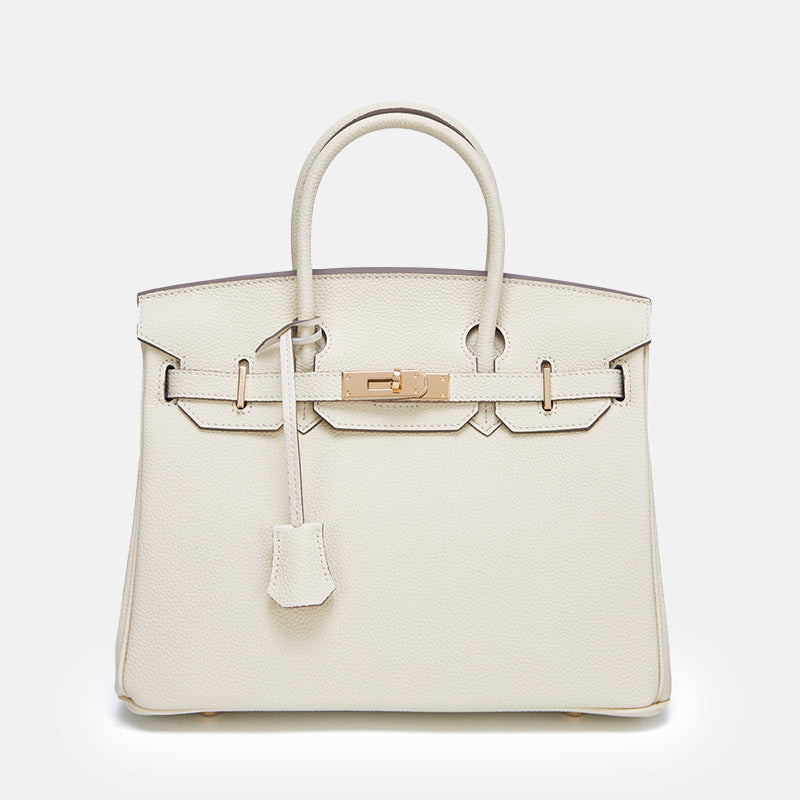 Women’s Vintage Full-Grain Leather Top Handle Bag In Gold Lock Closure image 21