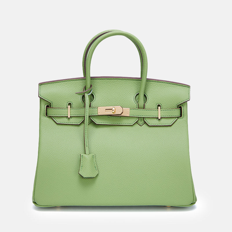 Women’s Vintage Full-Grain Leather Top Handle Bag In Gold Lock Closure image 26