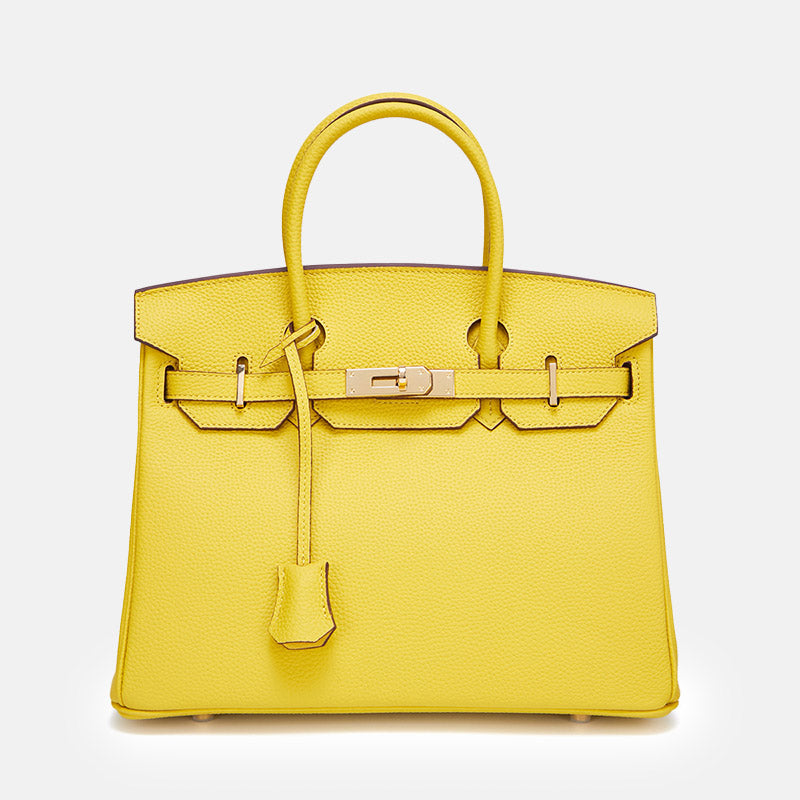 Women’s Vintage Full-Grain Leather Top Handle Bag In Gold Lock Closure image 27
