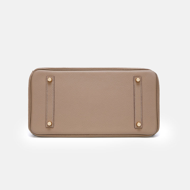 Women’s Vintage Full-Grain Leather Top Handle Bag In Gold Lock Closure image 5