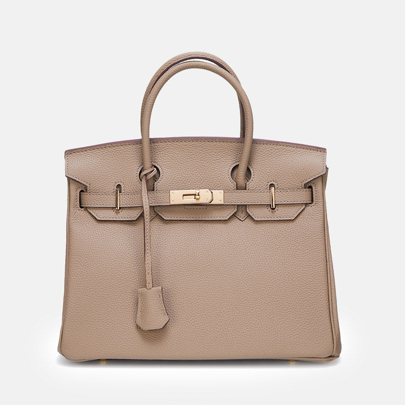 Women’s Vintage Full-Grain Leather Top Handle Bag In Gold Lock Closure image 2