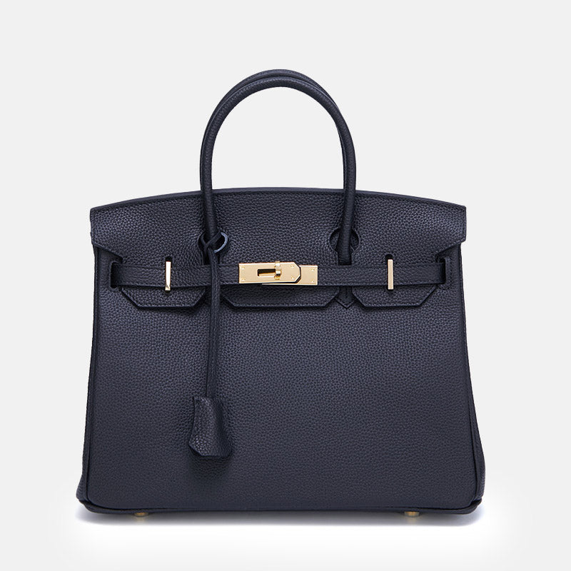 Women’s Vintage Full-Grain Leather Top Handle Bag In Gold Lock Closure image 6