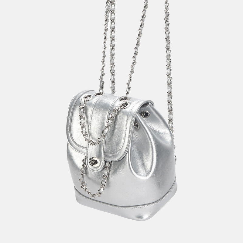 Women’s Vintage Genuine Leather Backpack with Iron Chain Strap image