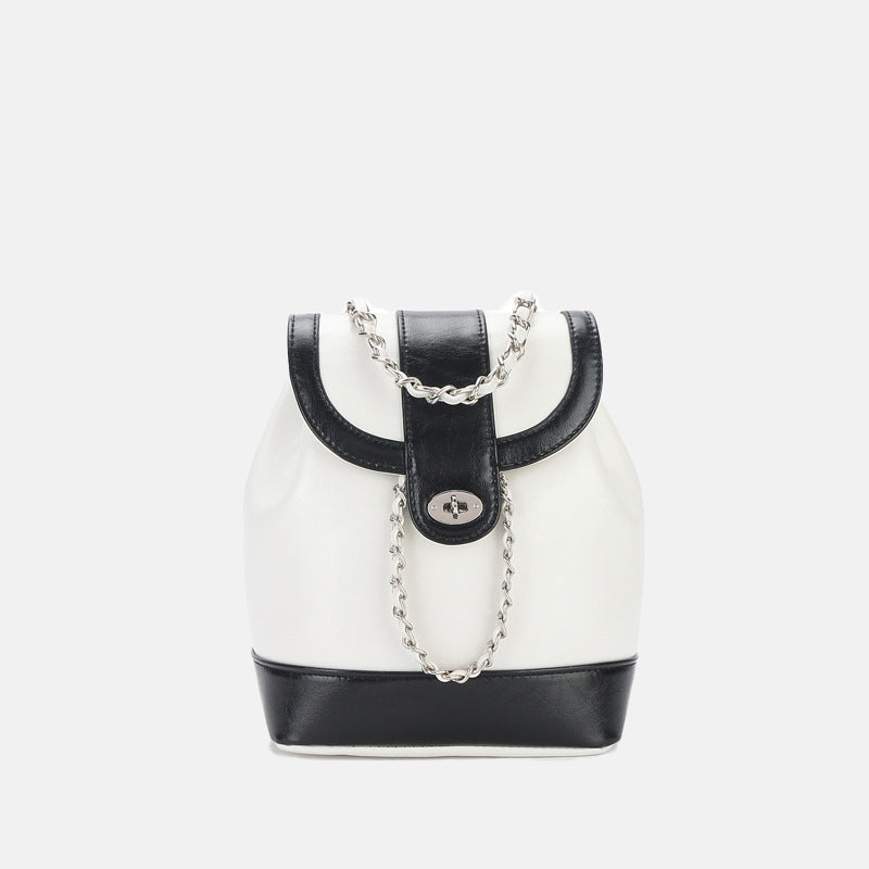 Women’s Vintage Genuine Leather Backpack with Iron Chain Strap image 4