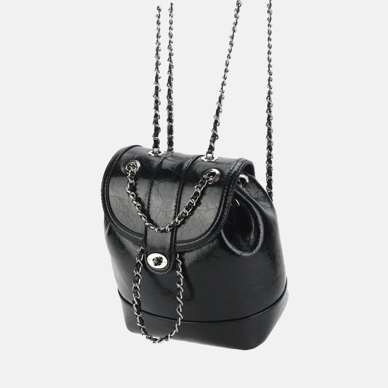 Women’s Vintage Genuine Leather Backpack with Iron Chain Strap image 6