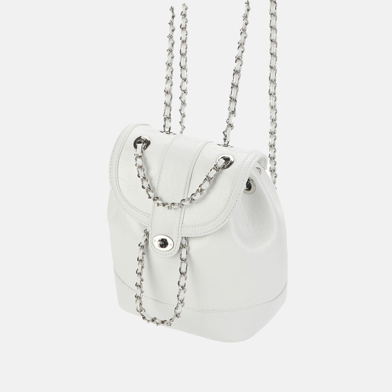 Women’s Vintage Genuine Leather Backpack with Iron Chain Strap image 7