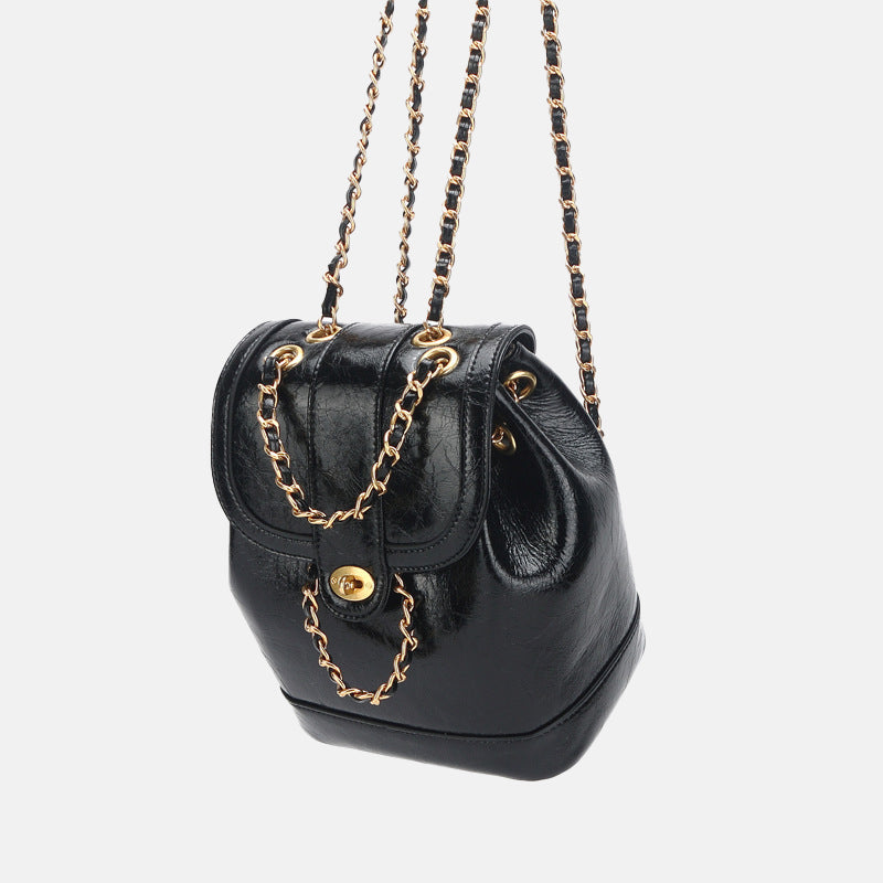 Women’s Vintage Genuine Leather Backpack with Iron Chain Strap image 10