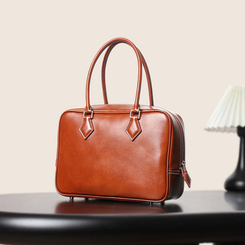 Women’s Vintage Genuine Leather Bowling Handbag image 3