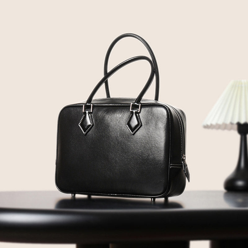 Women’s Vintage Genuine Leather Bowling Handbag image 7