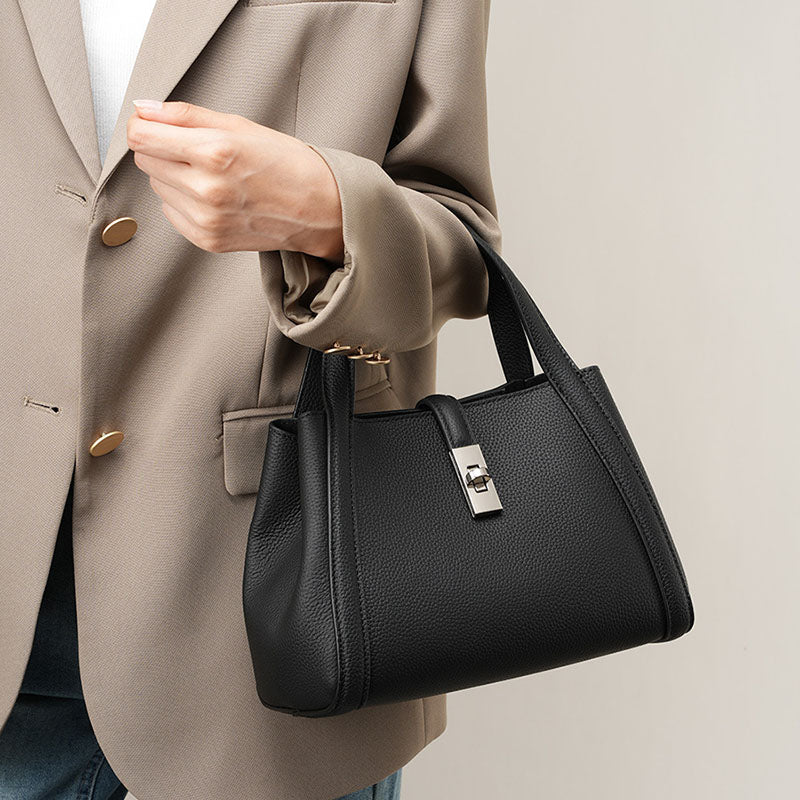 Women’s Vintage Genuine Leather Buckle Closure Bucket Tote Bag for Crossbody image 3